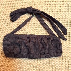 New We Wore What Tie Halter Bra Top Ribbed Knit Crop Top Charcoal Size Small